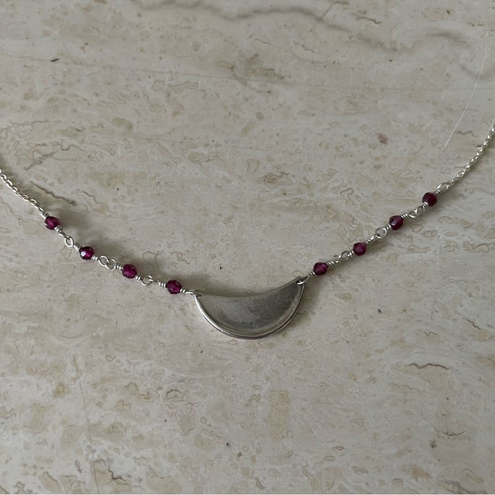 Adina Sterling Silver & Garnet Small Moon Necklace